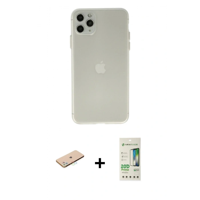 MARSİLYAN™- iPhone 11 Pro Max Kılıf Atlas Minimal Prime - Siyah 20D Premium Cam Ekran Koruyucu + Renkli Kamera Lens Koruma Cam - MI