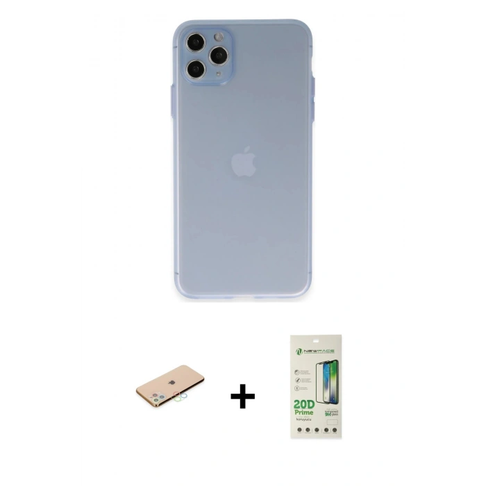 MARSİLYAN™- iPhone 11 Pro Max Kılıf Atlas Minimal Prime - Siyah 20D Premium Cam Ekran Koruyucu + Renkli Kamera Lens Koruma Cam - MI