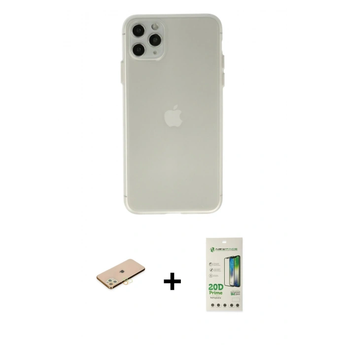 MARSİLYAN™- iPhone 11 Pro Max Kılıf Atlas Minimal Prime - Siyah 20D Premium Cam Ekran Koruyucu + Sarı Renkli Kamera Lens Koruma Cam