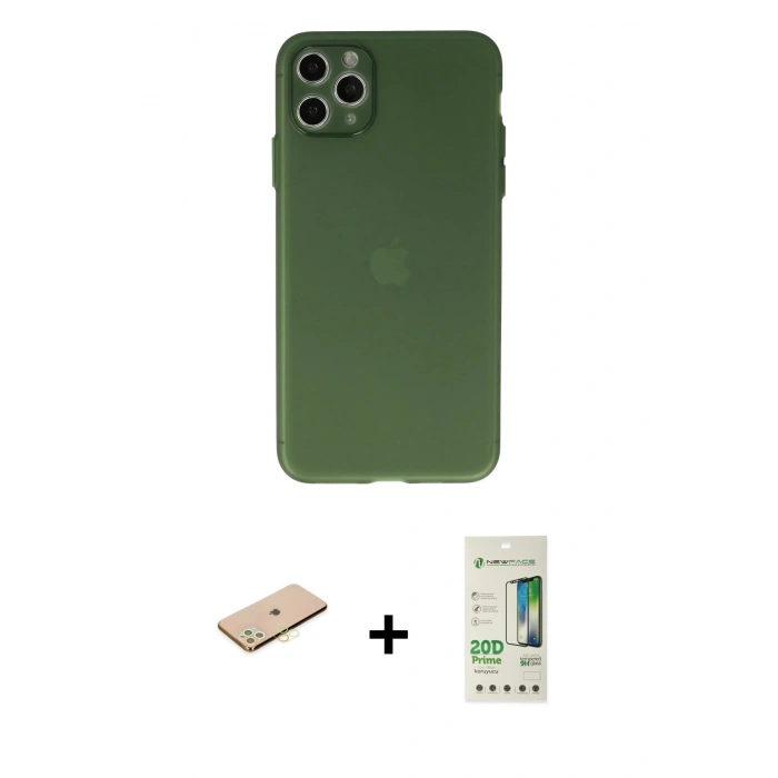 MARSİLYAN™- iPhone 11 Pro Max Kılıf Atlas Minimal Prime - Siyah 20D Premium Cam Ekran Koruyucu + Sarı Renkli Kamera Lens Koruma Cam