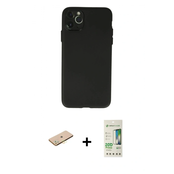 MARSİLYAN™- iPhone 11 Pro Max Kılıf Atlas Minimal Prime - Siyah 20D Premium Cam Ekran Koruyucu + Sarı Renkli Kamera Lens Koruma Cam