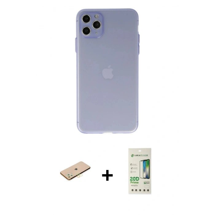 MARSİLYAN™- iPhone 11 Pro Max Kılıf Atlas Minimal Prime - Siyah 20D Premium Cam Ekran Koruyucu + Sarı Renkli Kamera Lens Koruma Cam