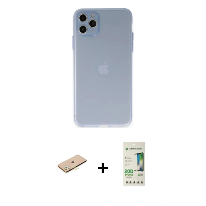 MARSİLYAN™- iPhone 11 Pro Max Kılıf Atlas Minimal Prime - Siyah 20D Premium Cam Ekran Koruyucu + Sarı Renkli Kamera Lens Koruma Cam