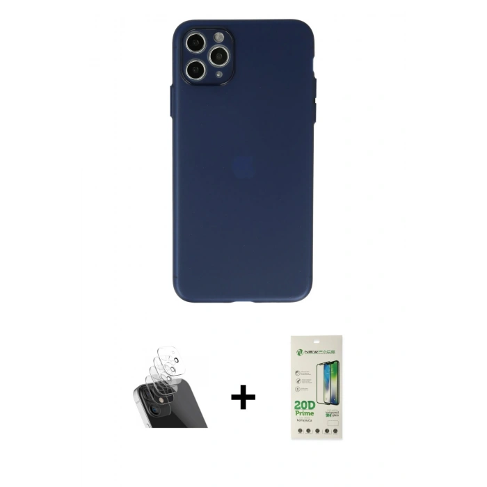 MARSİLYAN™- iPhone 11 Pro Max Kılıf Atlas Minimal Prime - Siyah 20D Premium Cam Ekran Koruyucu + Kamera Lens Koruma Cam - SF