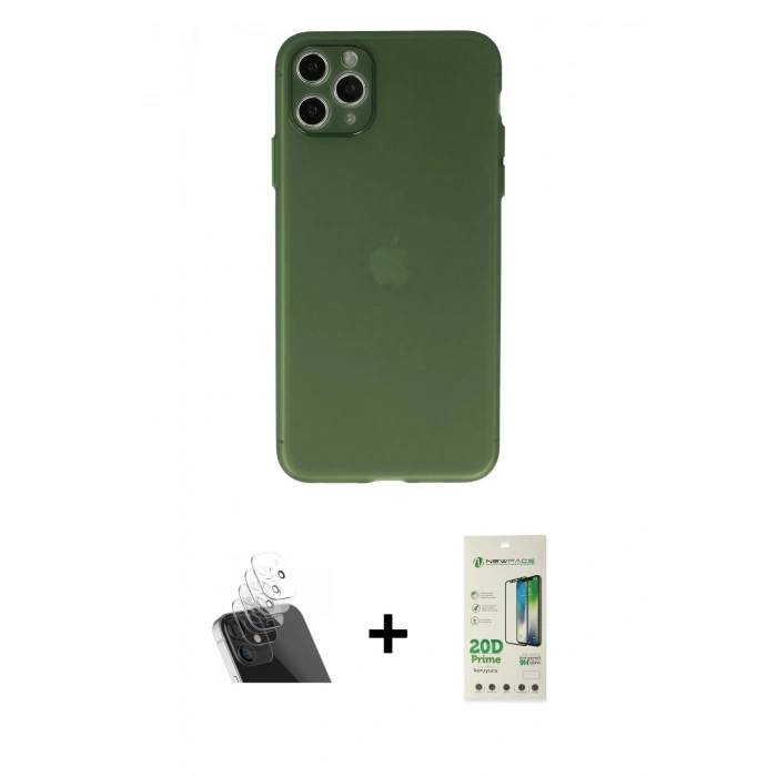 MARSİLYAN™- iPhone 11 Pro Max Kılıf Atlas Minimal Prime - Siyah 20D Premium Cam Ekran Koruyucu + Kamera Lens Koruma Cam - SF