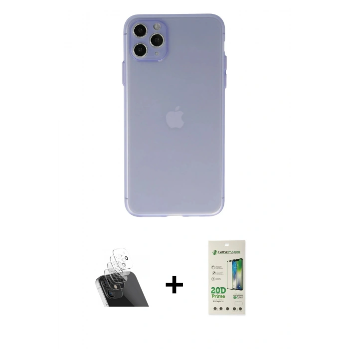 MARSİLYAN™- iPhone 11 Pro Max Kılıf Atlas Minimal Prime - Siyah 20D Premium Cam Ekran Koruyucu + Kamera Lens Koruma Cam - SF