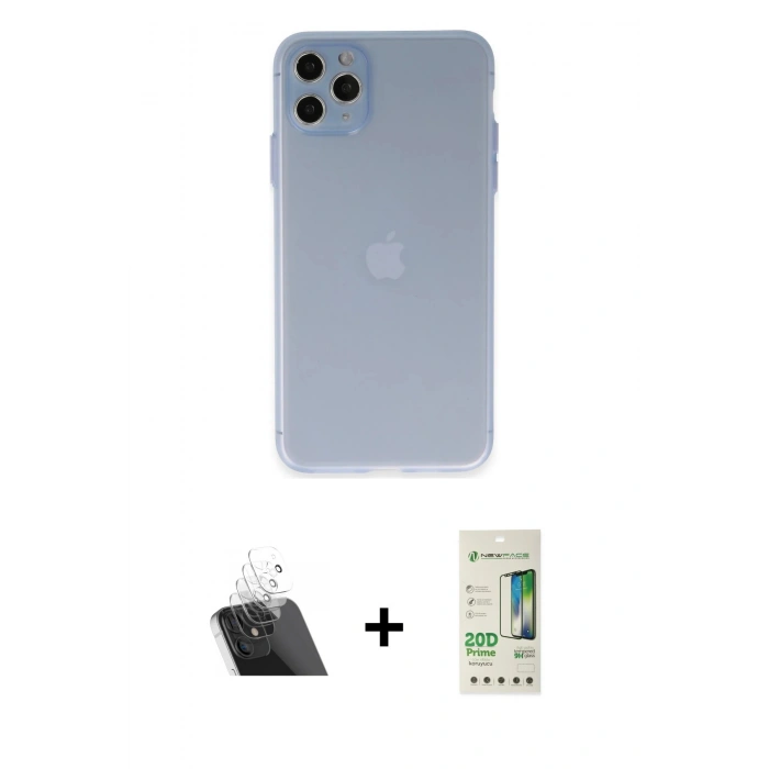MARSİLYAN™- iPhone 11 Pro Max Kılıf Atlas Minimal Prime - Siyah 20D Premium Cam Ekran Koruyucu + Kamera Lens Koruma Cam - SF