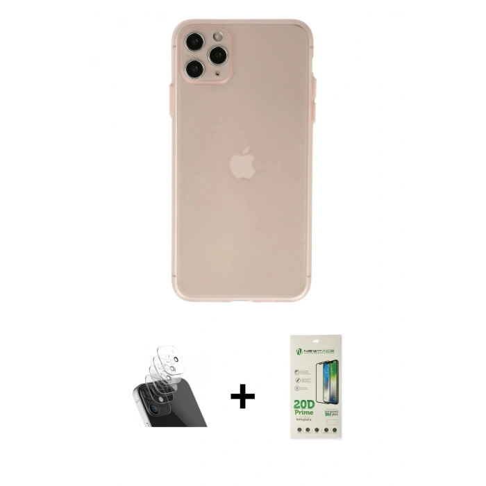 MARSİLYAN™- iPhone 11 Pro Max Kılıf Atlas Minimal Prime - Siyah 20D Premium Cam Ekran Koruyucu + Kamera Lens Koruma Cam - SF