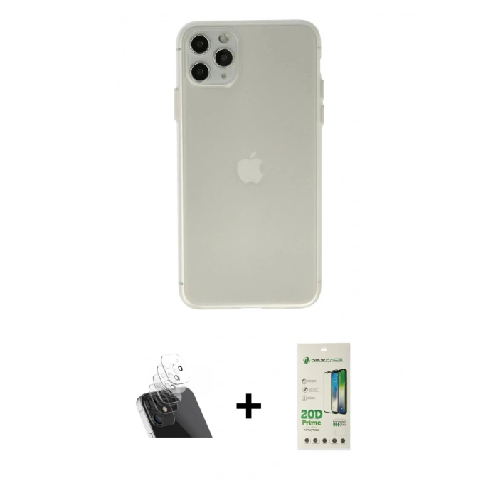 MARSİLYAN™- iPhone 11 Pro Max Kılıf Atlas Minimal Prime - Siyah 20D Premium Cam Ekran Koruyucu + Kamera Lens Koruma Cam - SF