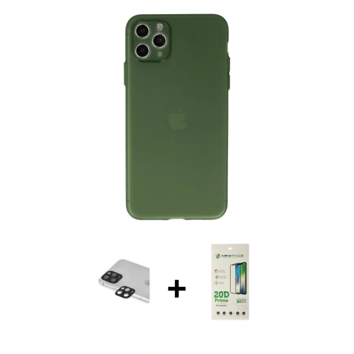 MARSİLYAN™- iPhone 11 Pro Max Kılıf Atlas Minimal Prime - Siyah 20D Premium Cam Ekran Koruyucu + Siyah Pers Alüminyum Kamera Lens