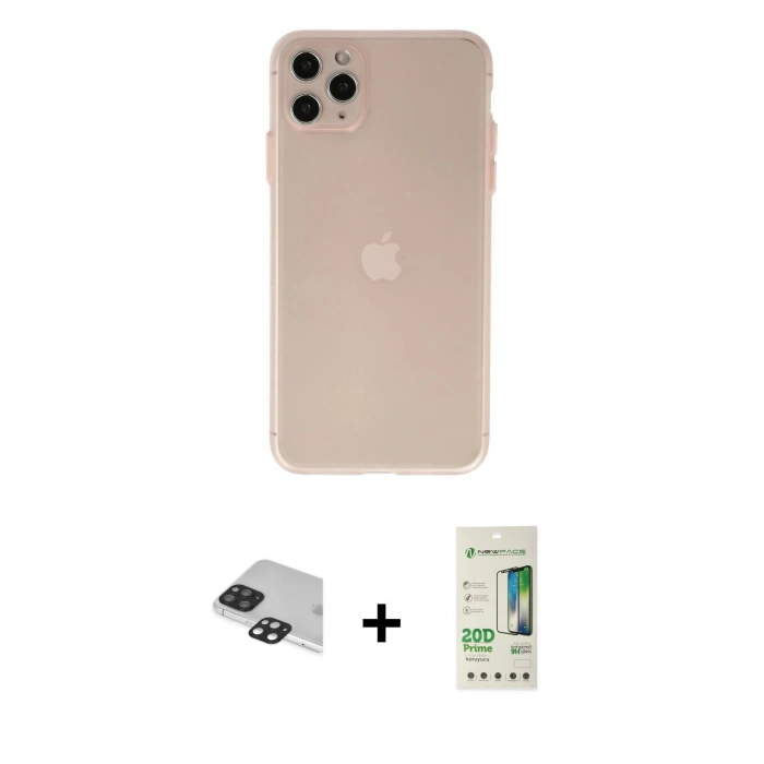 MARSİLYAN™- iPhone 11 Pro Max Kılıf Atlas Minimal Prime - Siyah 20D Premium Cam Ekran Koruyucu + Siyah Pers Alüminyum Kamera Lens