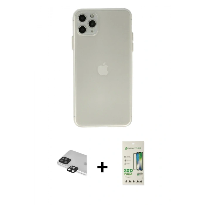MARSİLYAN™- iPhone 11 Pro Max Kılıf Atlas Minimal Prime - Siyah 20D Premium Cam Ekran Koruyucu + Siyah Pers Alüminyum Kamera Lens