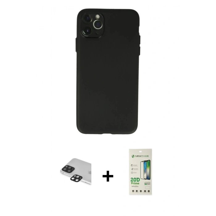 MARSİLYAN™- iPhone 11 Pro Max Kılıf Atlas Minimal Prime - Siyah 20D Premium Cam Ekran Koruyucu + Siyah Pers Alüminyum Kamera Lens