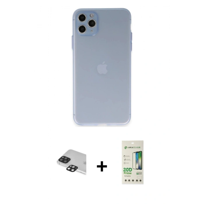 MARSİLYAN™- iPhone 11 Pro Max Kılıf Atlas Minimal Prime - Siyah 20D Premium Cam Ekran Koruyucu + Siyah Pers Alüminyum Kamera Lens