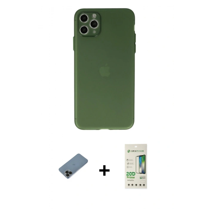 MARSİLYAN™- iPhone 11 Pro Max Kılıf Atlas Minimal Prime - Siyah 20D Premium Cam Ekran Koruyucu + Shine Kamera Lens Koruma Cam - SH
