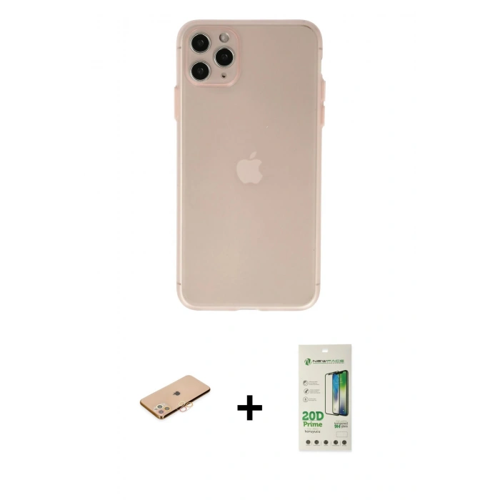 MARSİLYAN™- iPhone 11 Pro Max Kılıf Atlas Minimal Prime - Siyah 20D Premium Cam Ekran Koruyucu + Turuncu Renkli Kamera Lens Koruma Cam