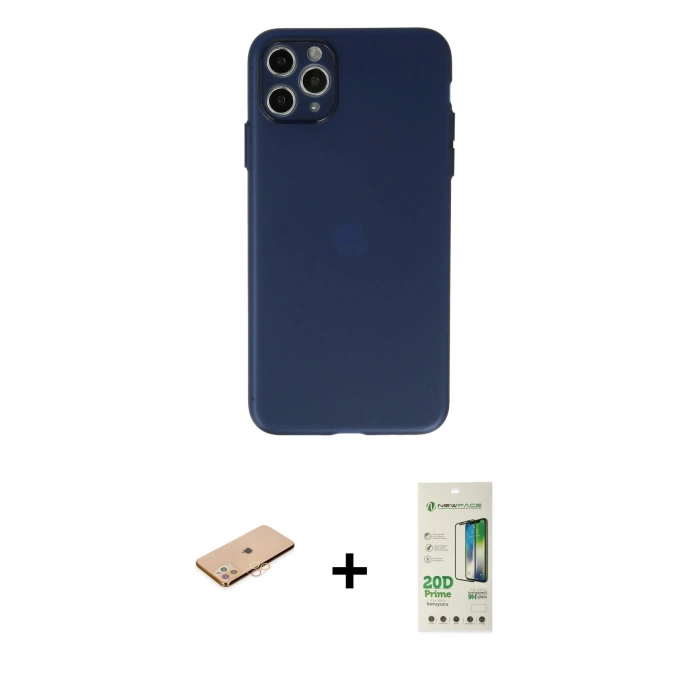 MARSİLYAN™- iPhone 11 Pro Max Kılıf Atlas Minimal Prime - Siyah 20D Premium Cam Ekran Koruyucu + Turuncu Renkli Kamera Lens Koruma Cam