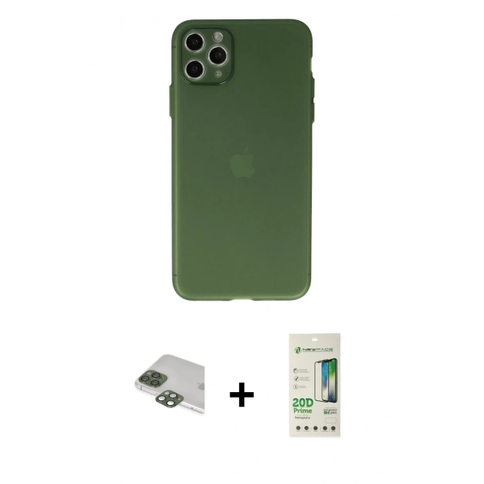 MARSİLYAN™- iPhone 11 Pro Max Kılıf Atlas Minimal Prime - Siyah 20D Premium Cam Ekran Koruyucu + Pers Alüminyum Kamera Lens - YL