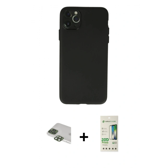 MARSİLYAN™- iPhone 11 Pro Max Kılıf Atlas Minimal Prime - Siyah 20D Premium Cam Ekran Koruyucu + Pers Alüminyum Kamera Lens - YL