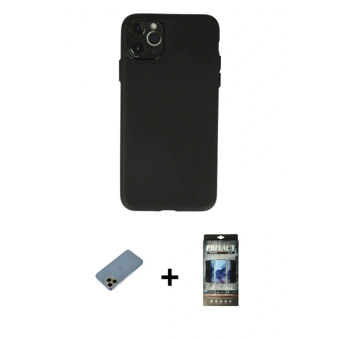 MARSİLYAN™- iPhone 11 Pro Max Kılıf Atlas Minimal Prime - Siyah 34D Hayalet Izgaralı Cam + Shine Kamera Lens Koruma Cam - GD
