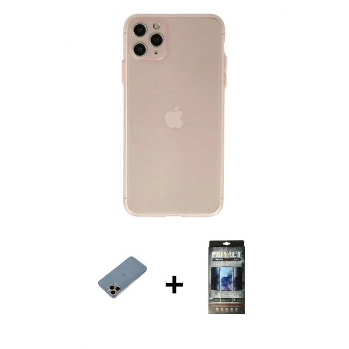 MARSİLYAN™- iPhone 11 Pro Max Kılıf Atlas Minimal Prime - Siyah 34D Hayalet Izgaralı Cam + Shine Kamera Lens Koruma Cam - GD