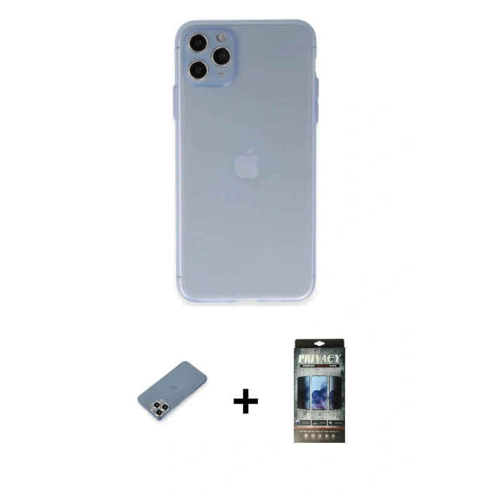 MARSİLYAN™- iPhone 11 Pro Max Kılıf Atlas Minimal Prime - Siyah 34D Hayalet Izgaralı Cam + Metal Kamera Lens Koruma Cam - GS