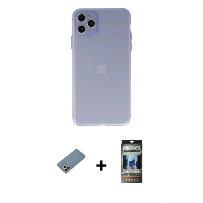 MARSİLYAN™- iPhone 11 Pro Max Kılıf Atlas Minimal Prime - Siyah 34D Hayalet Izgaralı Cam + Shine Kamera Lens Koruma Cam - GS