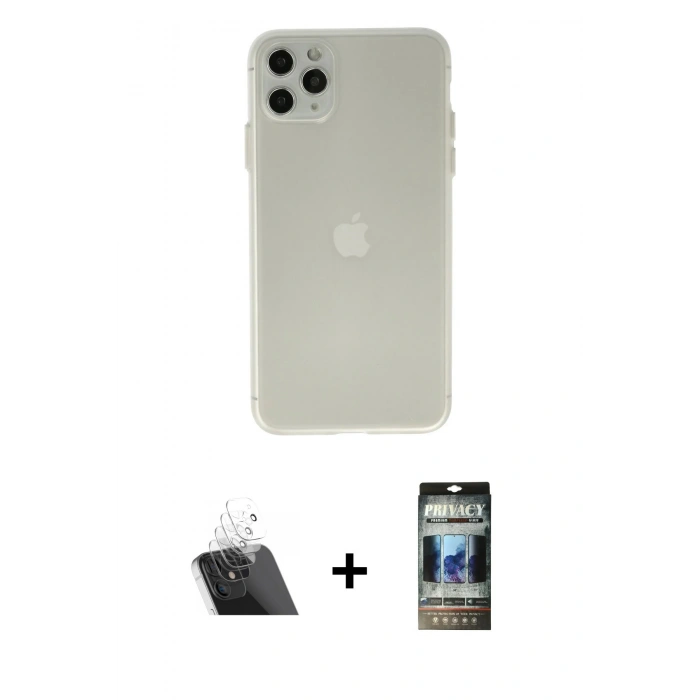 MARSİLYAN™- iPhone 11 Pro Max Kılıf Atlas Minimal Prime - Siyah 34D Hayalet Izgaralı Cam + Kamera Lens Koruma Cam - SF