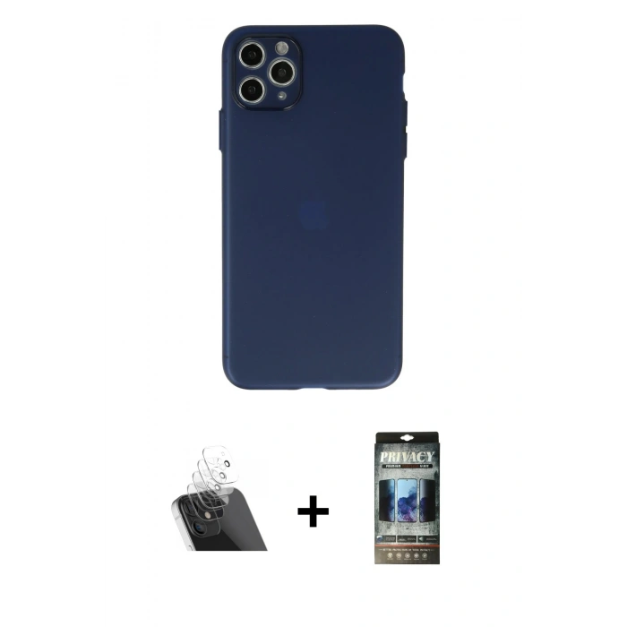 MARSİLYAN™- iPhone 11 Pro Max Kılıf Atlas Minimal Prime - Siyah 34D Hayalet Izgaralı Cam + Kamera Lens Koruma Cam - SF