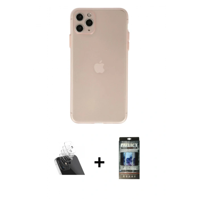 MARSİLYAN™- iPhone 11 Pro Max Kılıf Atlas Minimal Prime - Siyah 34D Hayalet Izgaralı Cam + Kamera Lens Koruma Cam - SF