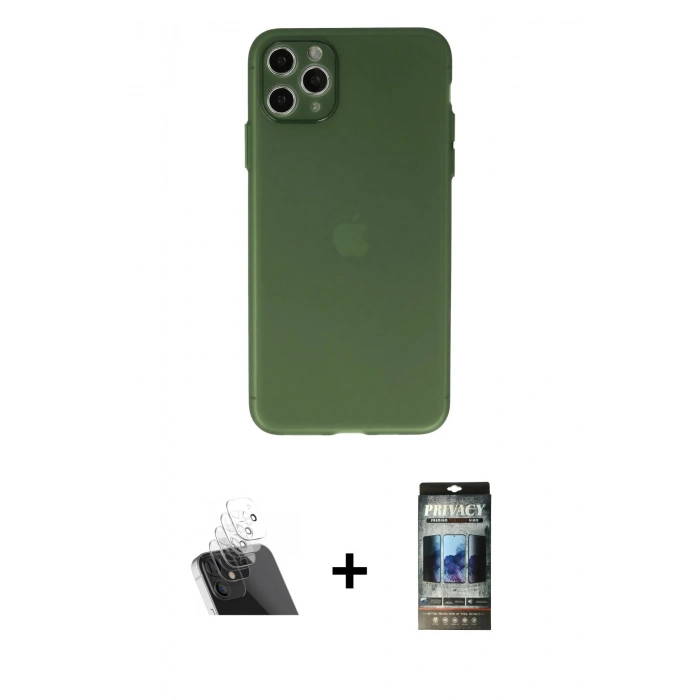 MARSİLYAN™- iPhone 11 Pro Max Kılıf Atlas Minimal Prime - Siyah 34D Hayalet Izgaralı Cam + Kamera Lens Koruma Cam - SF