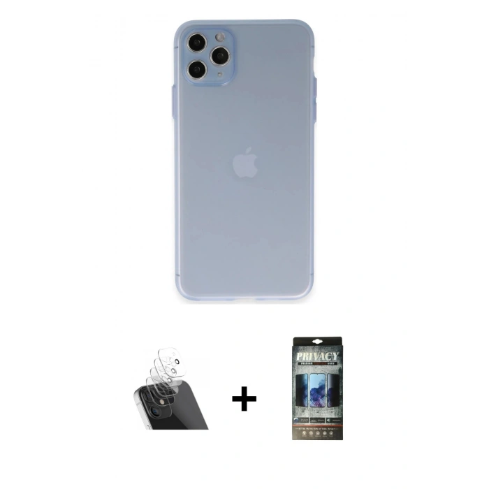 MARSİLYAN™- iPhone 11 Pro Max Kılıf Atlas Minimal Prime - Siyah 34D Hayalet Izgaralı Cam + Kamera Lens Koruma Cam - SF