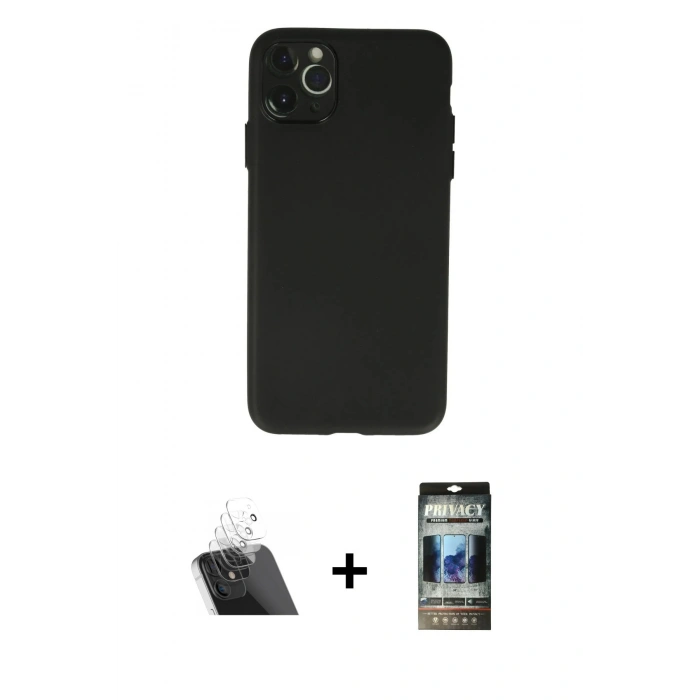 MARSİLYAN™- iPhone 11 Pro Max Kılıf Atlas Minimal Prime - Siyah 34D Hayalet Izgaralı Cam + Kamera Lens Koruma Cam - SF