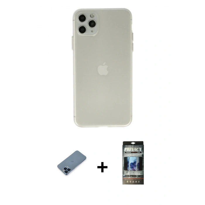 MARSİLYAN™- iPhone 11 Pro Max Kılıf Atlas Minimal Prime - Siyah 34D Hayalet Izgaralı Cam + Metal Kamera Lens Koruma Cam - MI