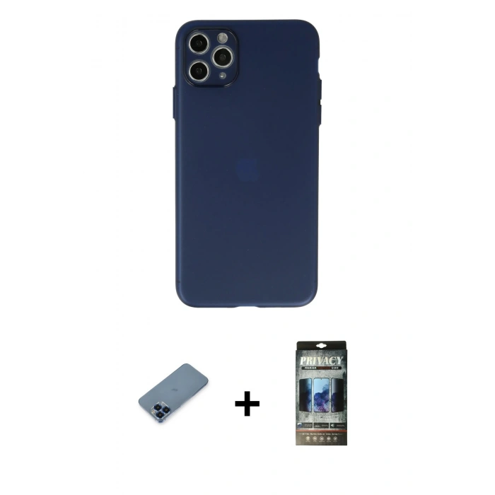 MARSİLYAN™- iPhone 11 Pro Max Kılıf Atlas Minimal Prime - Siyah 34D Hayalet Izgaralı Cam + Metal Kamera Lens Koruma Cam - MI