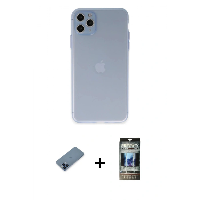 MARSİLYAN™- iPhone 11 Pro Max Kılıf Atlas Minimal Prime - Siyah 34D Hayalet Izgaralı Cam + Metal Kamera Lens Koruma Cam - MI