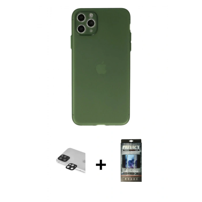 MARSİLYAN™- iPhone 11 Pro Max Kılıf Atlas Minimal Prime - Siyah 34D Hayalet Izgaralı Cam + Pers Alüminyum Kamera Lens - SH