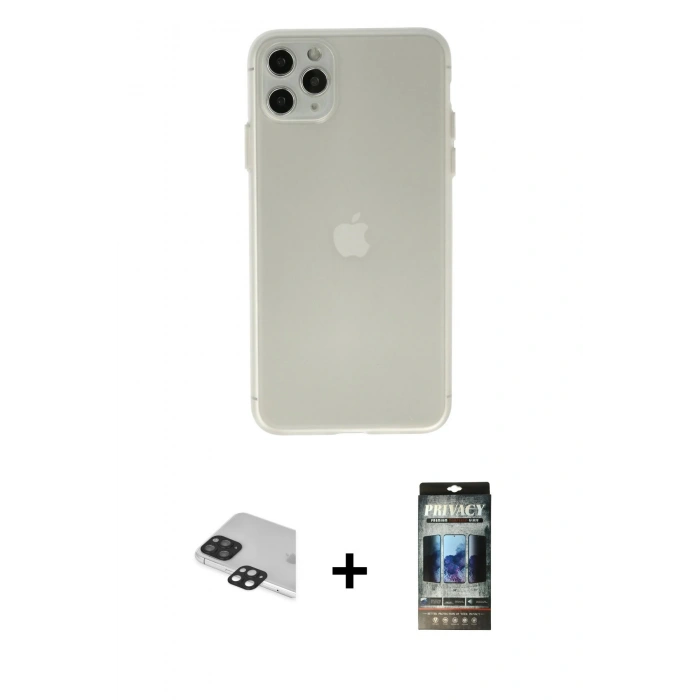 MARSİLYAN™- iPhone 11 Pro Max Kılıf Atlas Minimal Prime - Siyah 34D Hayalet Izgaralı Cam + Pers Alüminyum Kamera Lens - SH