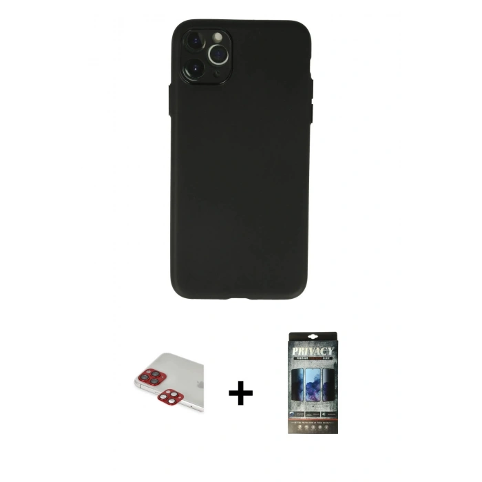 MARSİLYAN™- iPhone 11 Pro Max Kılıf Atlas Minimal Prime - Siyah 34D Hayalet Izgaralı Cam + Pers Alüminyum Kamera Lens - KI