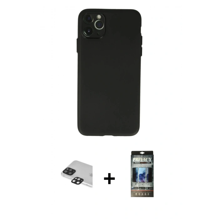 MARSİLYAN™- iPhone 11 Pro Max Kılıf Atlas Minimal Prime - Siyah 34D Hayalet Izgaralı Cam + Pers Alüminyum Kamera Lens - SH