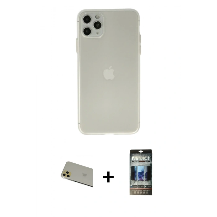 MARSİLYAN™- iPhone 11 Pro Max Kılıf Atlas Minimal Prime - Siyah 34D Hayalet Izgaralı Cam + Rainbow Kamera Lens Koruma Cam - GD