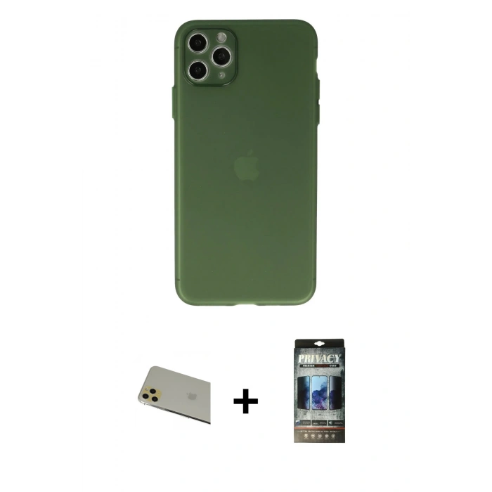 MARSİLYAN™- iPhone 11 Pro Max Kılıf Atlas Minimal Prime - Siyah 34D Hayalet Izgaralı Cam + Rainbow Kamera Lens Koruma Cam - GD