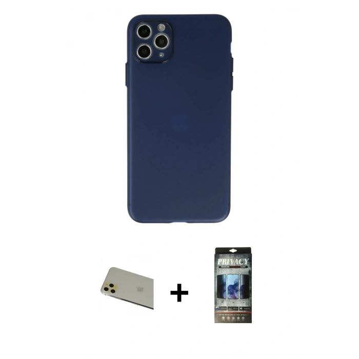 MARSİLYAN™- iPhone 11 Pro Max Kılıf Atlas Minimal Prime - Siyah 34D Hayalet Izgaralı Cam + Rainbow Kamera Lens Koruma Cam - GD