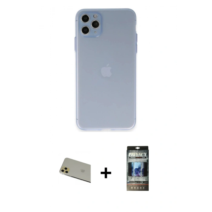 MARSİLYAN™- iPhone 11 Pro Max Kılıf Atlas Minimal Prime - Siyah 34D Hayalet Izgaralı Cam + Rainbow Kamera Lens Koruma Cam - GD