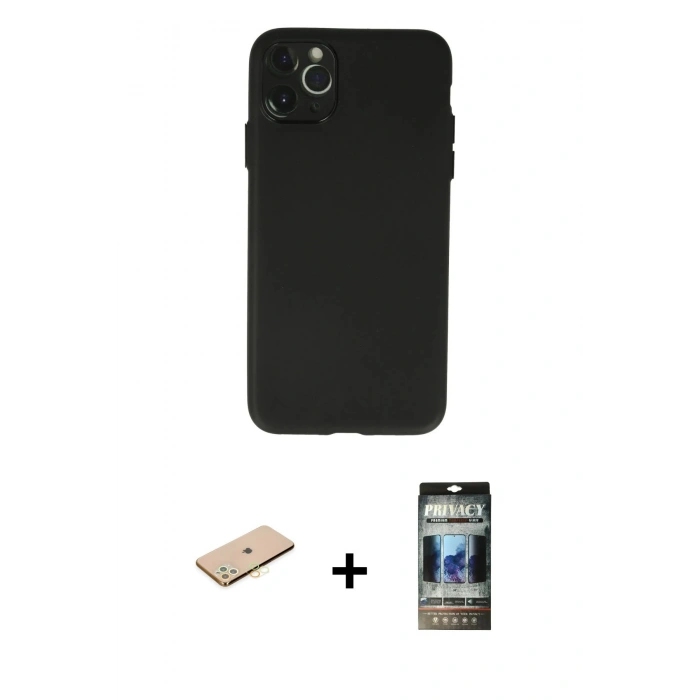 MARSİLYAN™- iPhone 11 Pro Max Kılıf Atlas Minimal Prime - Siyah 34D Hayalet Izgaralı Cam + Renkli Kamera Lens Koruma Cam - SI