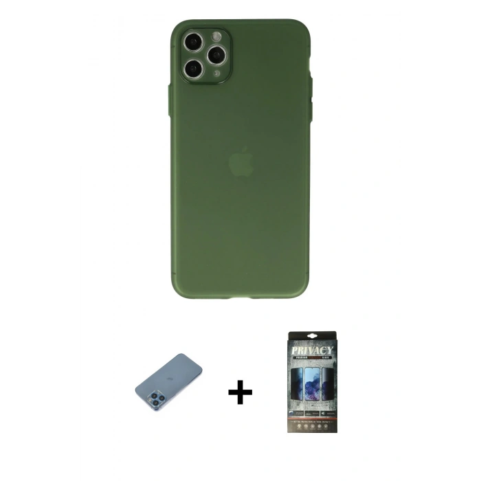 MARSİLYAN™- iPhone 11 Pro Max Kılıf Atlas Minimal Prime - Siyah 34D Hayalet Izgaralı Cam + Shine Kamera Lens Koruma Cam - MI