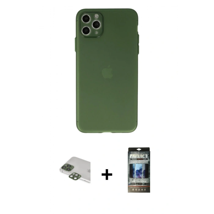 MARSİLYAN™- iPhone 11 Pro Max Kılıf Atlas Minimal Prime - Siyah 34D Hayalet Izgaralı Cam + Pers Alüminyum Kamera Lens - YL