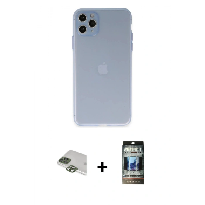 MARSİLYAN™- iPhone 11 Pro Max Kılıf Atlas Minimal Prime - Siyah 34D Hayalet Izgaralı Cam + Pers Alüminyum Kamera Lens - YL