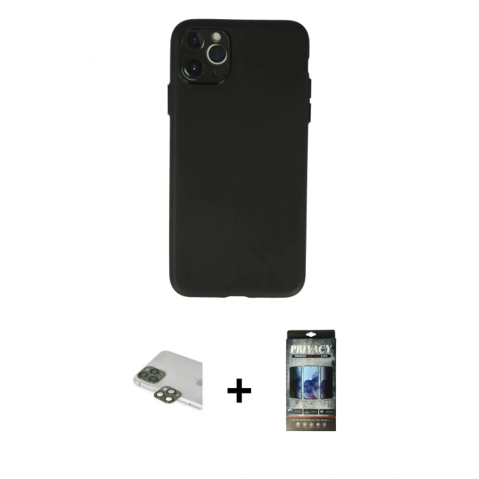 MARSİLYAN™- iPhone 11 Pro Max Kılıf Atlas Minimal Prime - Siyah 34D Hayalet Izgaralı Cam + Pers Alüminyum Kamera Lens - YL
