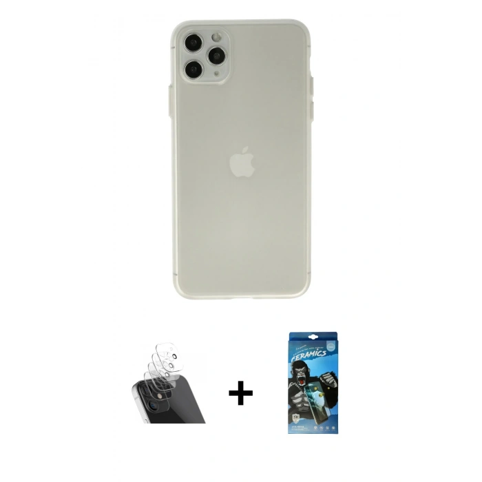 MARSİLYAN™- iPhone 11 Pro Max Kılıf Atlas Minimal Prime - Siyah 34D Izgaralı Cam + Kamera Lens Koruma Cam - SF